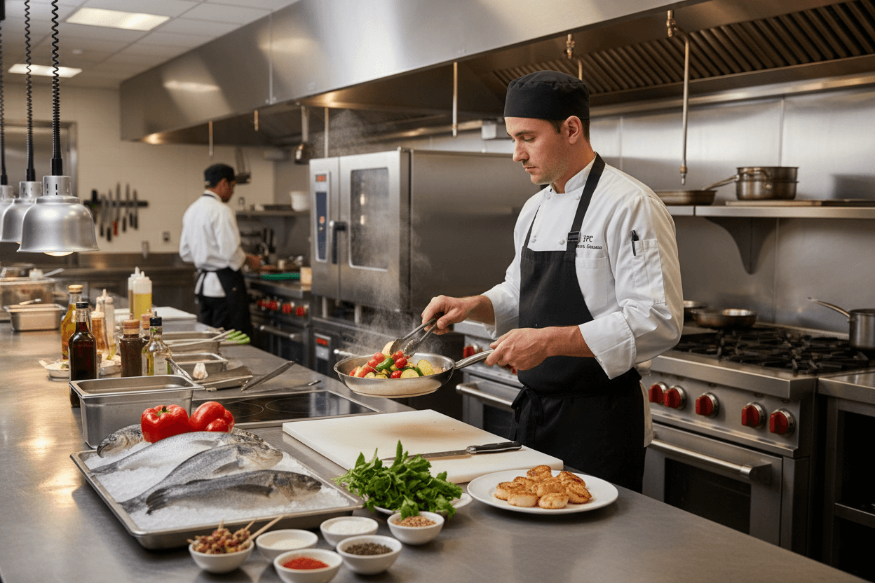 Chef preparing food in TPC Scottsdale restaurant kitchen